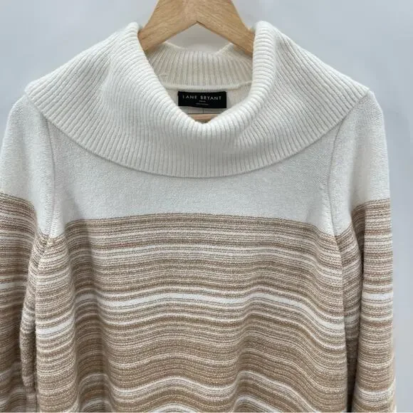 NWT Lane Bryant Cowlneck Striped Cozy Soft White Tan Warm Sweater Size 14/16 - Picture 3 of 13